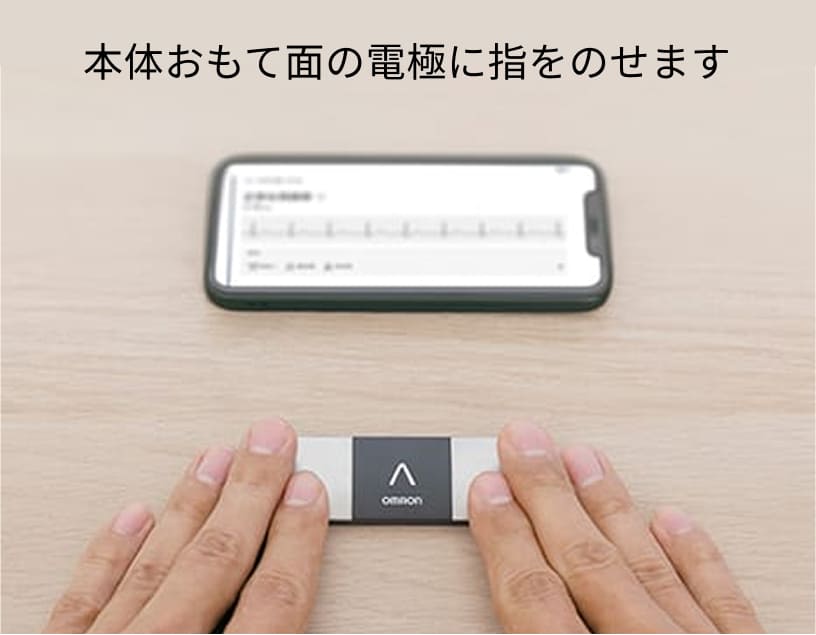 本体おもて面の電極に指をのせます